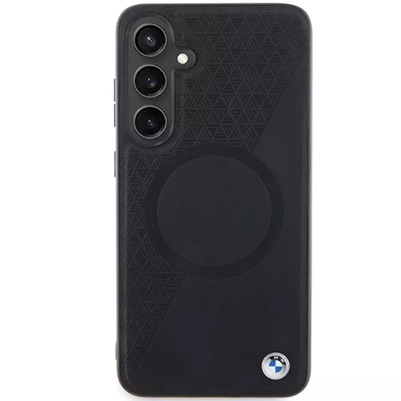 Funda rígida BMW Signature de piel Half Textured y Circle MagSafe para Samsung Galaxy S24 S921 negra