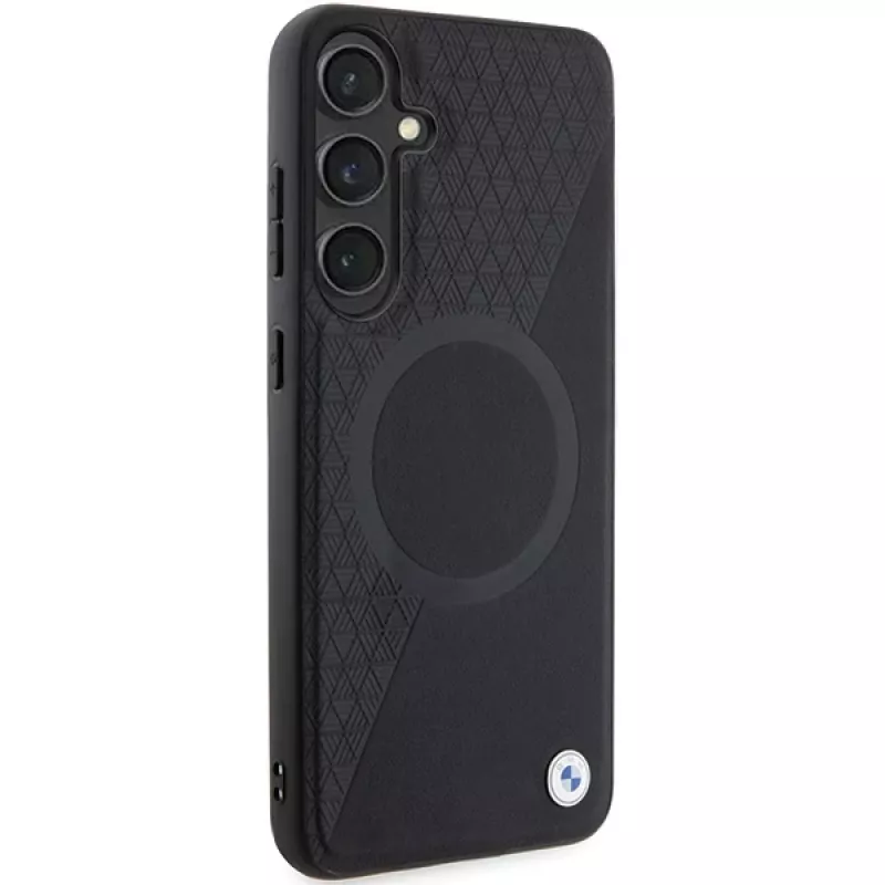 Funda rígida BMW Signature de piel Half Textured y Circle MagSafe para Samsung Galaxy S24 S921 negra