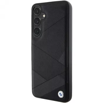 Funda rígida BMW BMHCS24M23RCGPK S24+ S926 negra Signature de piel Crossing Lines Pattern