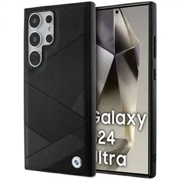 Funda rígida BMW BMHCS24L23RCGPK S24 Ultra S928 negra Signature de piel Crossing Lines Pattern