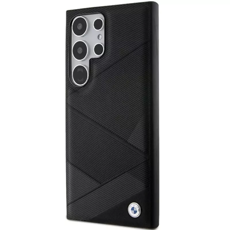 Funda rígida BMW BMHCS24L23RCGPK S24 Ultra S928 negra Signature de piel Crossing Lines Pattern