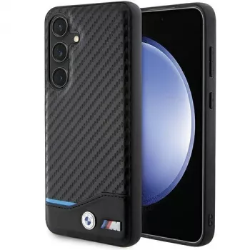 BMW M Collection funda rígida de piel auténtica y fibra de carbono para Samsung Galaxy S24 - negro
