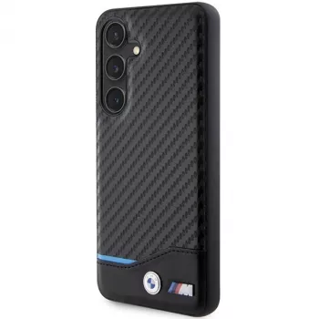 BMW M Collection funda rígida de piel auténtica y fibra de carbono para Samsung Galaxy S24 - negro