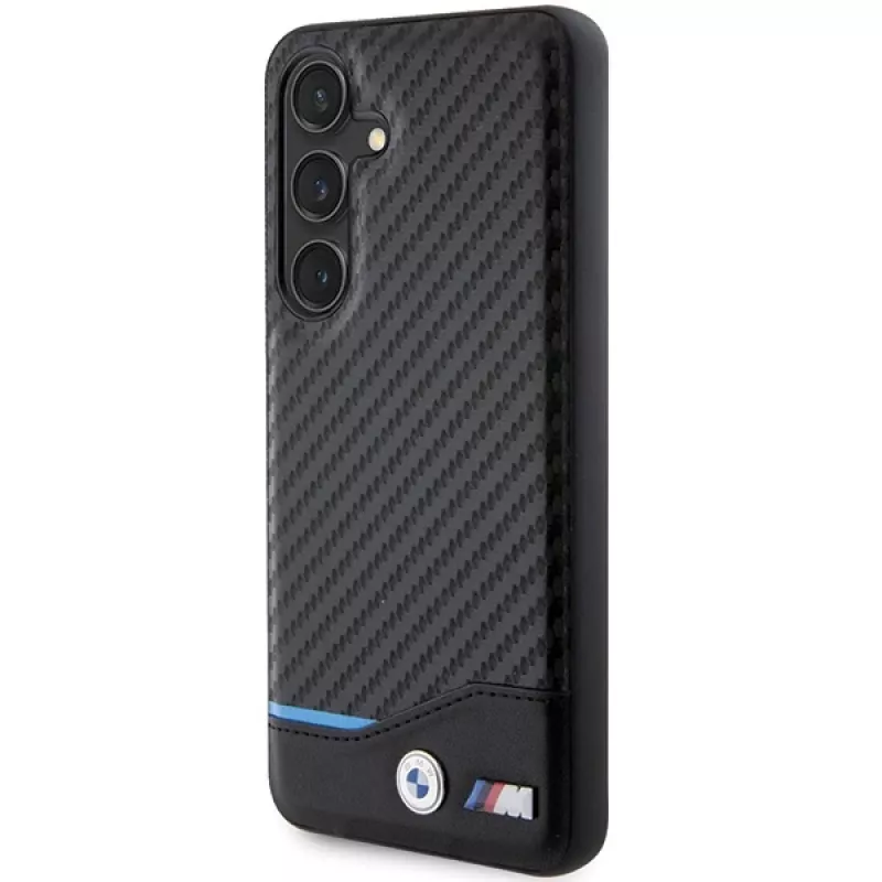 BMW M Collection funda rígida de piel auténtica y fibra de carbono para Samsung Galaxy S24 - negro