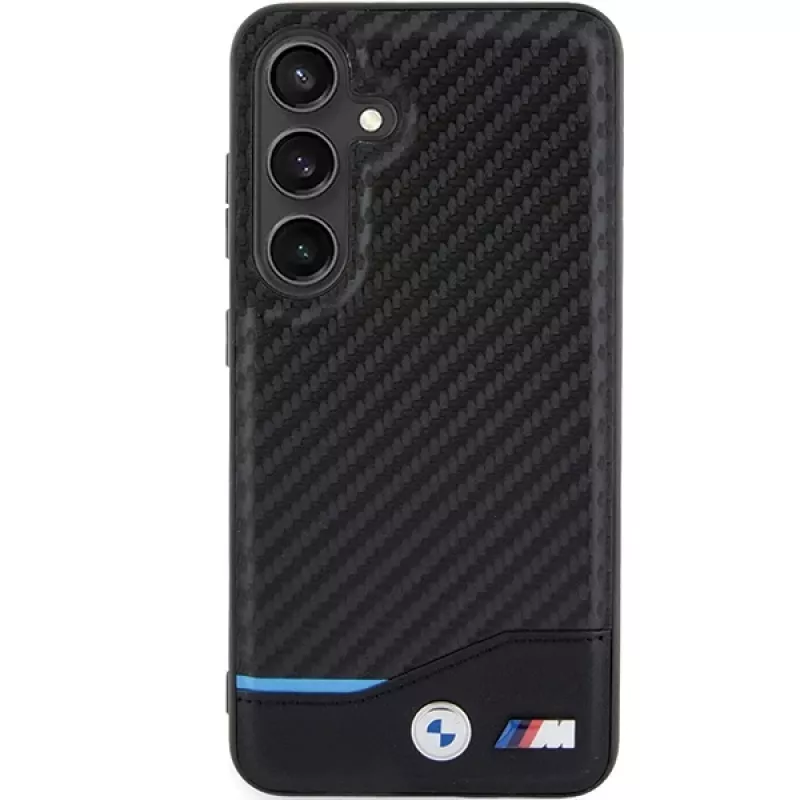 BMW M Collection funda rígida de piel auténtica y fibra de carbono para Samsung Galaxy S24 - negro