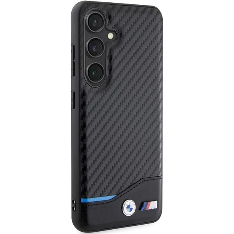 BMW M Collection funda rígida de piel auténtica y fibra de carbono para Samsung Galaxy S24 - negro