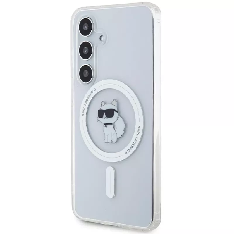 Karl Lagerfeld KLHMS24SHFCCNOT funda rígida para Samsung Galaxy S24, transparente, MagSafe, diseño Choupette