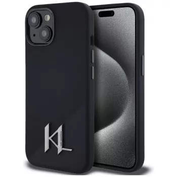 KARL LAGERFELD funda MagSafe Silicone Shadow Metal Initial para iPhone 15 negra
