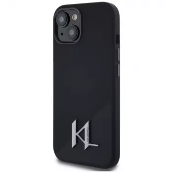 KARL LAGERFELD funda MagSafe Silicone Shadow Metal Initial para iPhone 15 negra