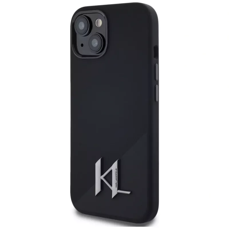 KARL LAGERFELD funda MagSafe Silicone Shadow Metal Initial para iPhone 15 negra