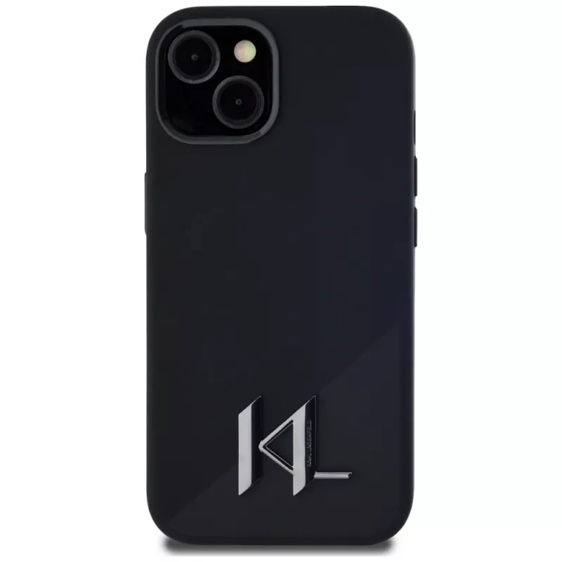 KARL LAGERFELD funda MagSafe Silicone Shadow Metal Initial para iPhone 15 negra