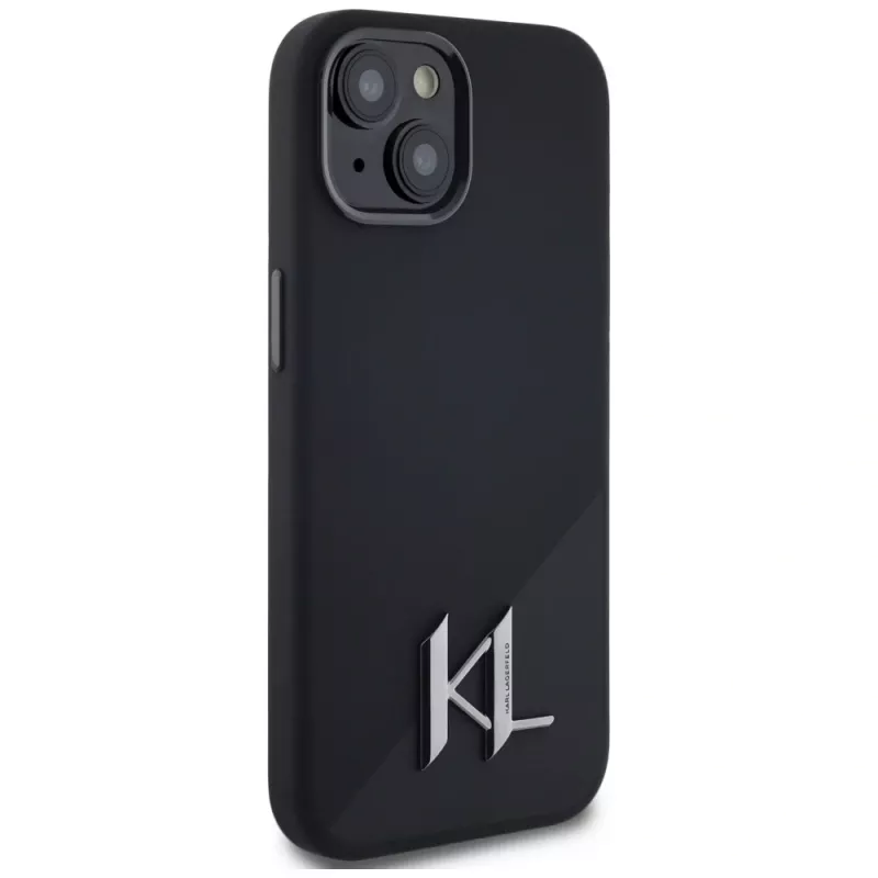 KARL LAGERFELD funda MagSafe Silicone Shadow Metal Initial para iPhone 15 negra