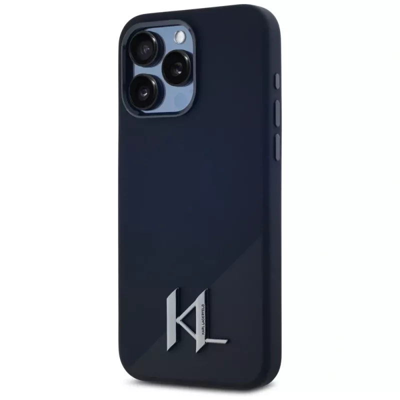 KARL LAGERFELD funda MagSafe Silicone Shadow Metal Initial para iPhone 15 Pro, negra