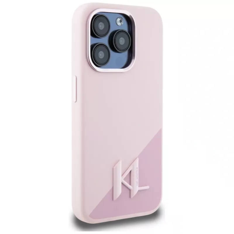 KARL LAGERFELD funda MagSafe Silicone Shadow Metal Initial para iPhone 15 Pro, rosa