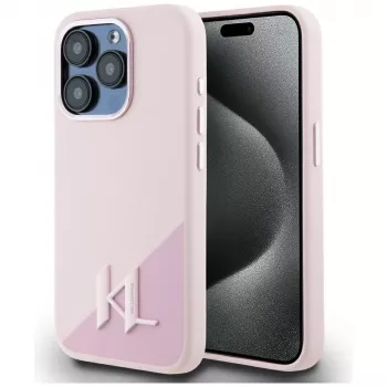 KARL LAGERFELD funda MagSafe Silicone Shadow Metal Initial para iPhone 15 Pro Max, rosa