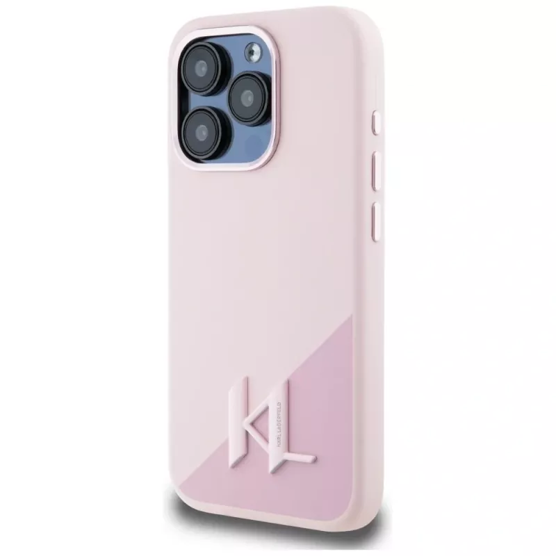 KARL LAGERFELD funda MagSafe Silicone Shadow Metal Initial para iPhone 15 Pro Max, rosa