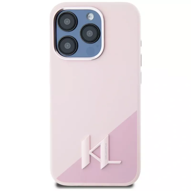 KARL LAGERFELD funda MagSafe Silicone Shadow Metal Initial para iPhone 15 Pro Max, rosa