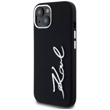 KARL LAGERFELD funda Silicone Metal Script Logo para Apple iPhone 15, negra