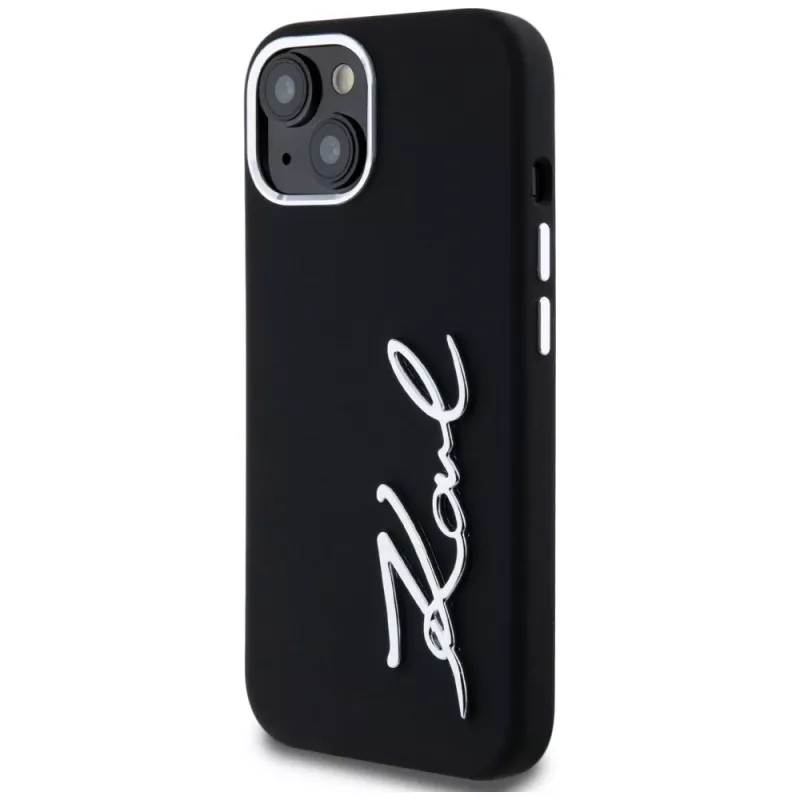 KARL LAGERFELD funda Silicone Metal Script Logo para Apple iPhone 15, negra