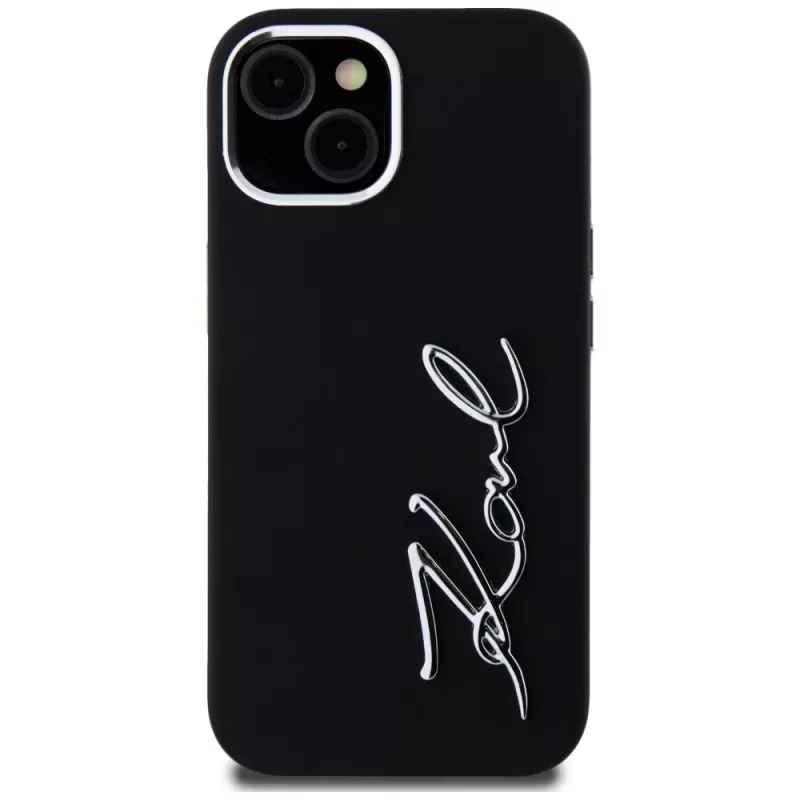 KARL LAGERFELD funda Silicone Metal Script Logo para Apple iPhone 15, negra