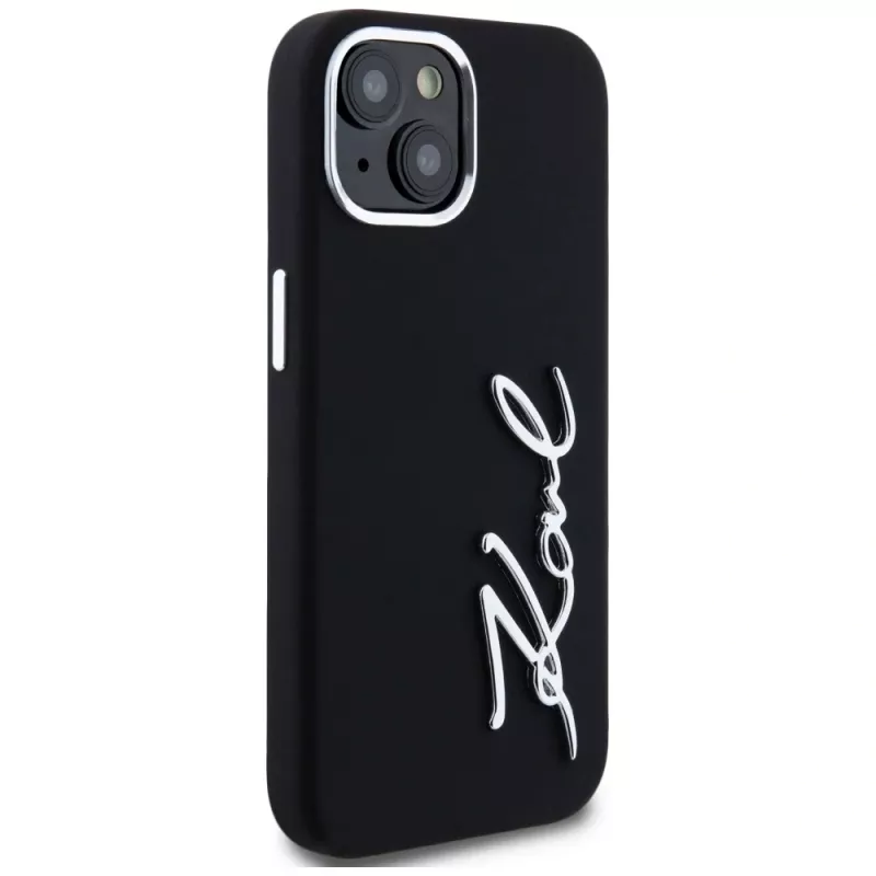 KARL LAGERFELD funda Silicone Metal Script Logo para Apple iPhone 15, negra