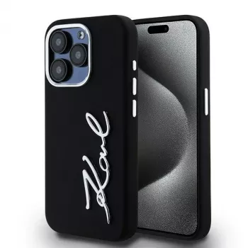 Karl Lagerfeld KLHCP15LSCMSMVK funda rígida Silicone Metal Script Logo para iPhone 15 Pro 6.1 negra