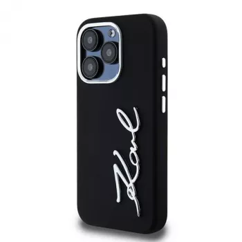 Karl Lagerfeld KLHCP15LSCMSMVK funda rígida Silicone Metal Script Logo para iPhone 15 Pro 6.1 negra