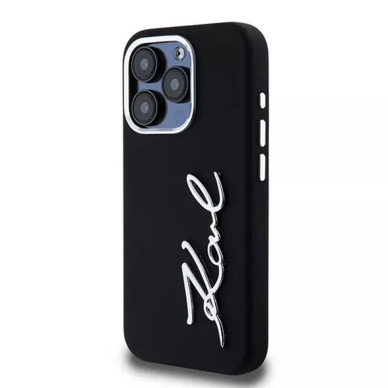 Karl Lagerfeld KLHCP15LSCMSMVK funda rígida Silicone Metal Script Logo para iPhone 15 Pro 6.1 negra