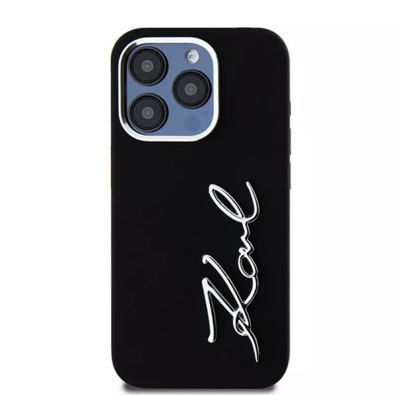 Karl Lagerfeld KLHCP15LSCMSMVK funda rígida Silicone Metal Script Logo para iPhone 15 Pro 6.1 negra