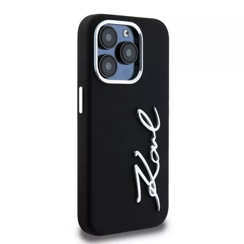 Karl Lagerfeld KLHCP15LSCMSMVK funda rígida Silicone Metal Script Logo para iPhone 15 Pro 6.1 negra