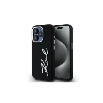 KARL LAGERFELD funda Silicone Metal Script Logo para Apple iPhone 15 Pro Max, negra
