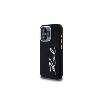 KARL LAGERFELD funda Silicone Metal Script Logo para Apple iPhone 15 Pro Max, negra