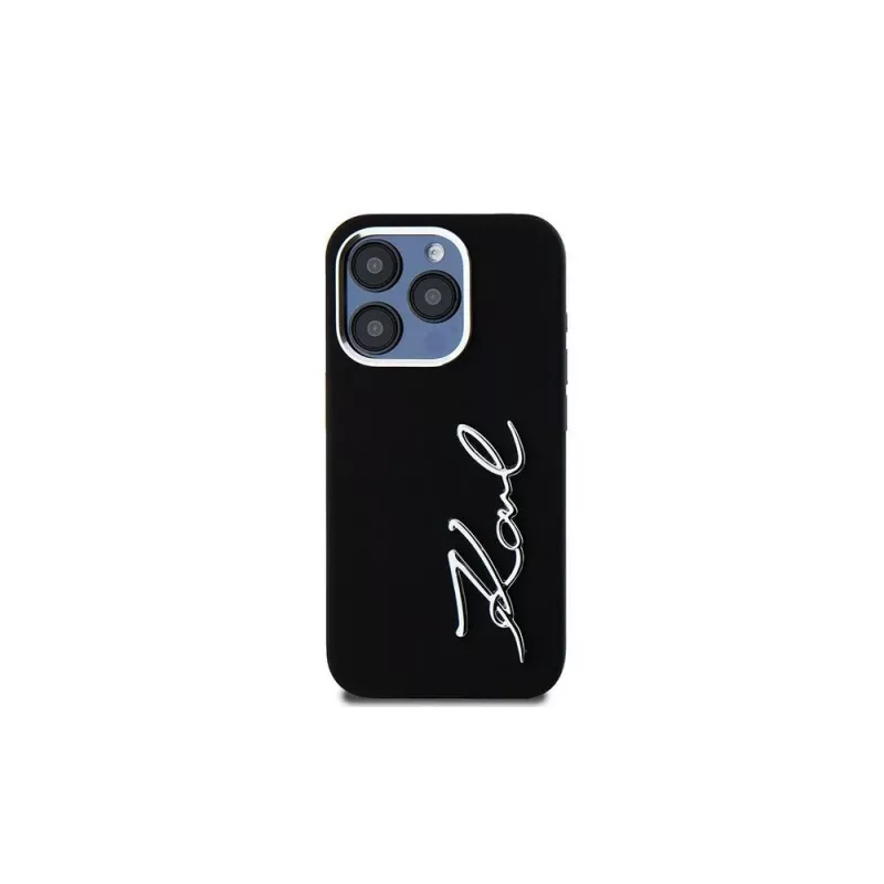 KARL LAGERFELD funda Silicone Metal Script Logo para Apple iPhone 15 Pro Max, negra