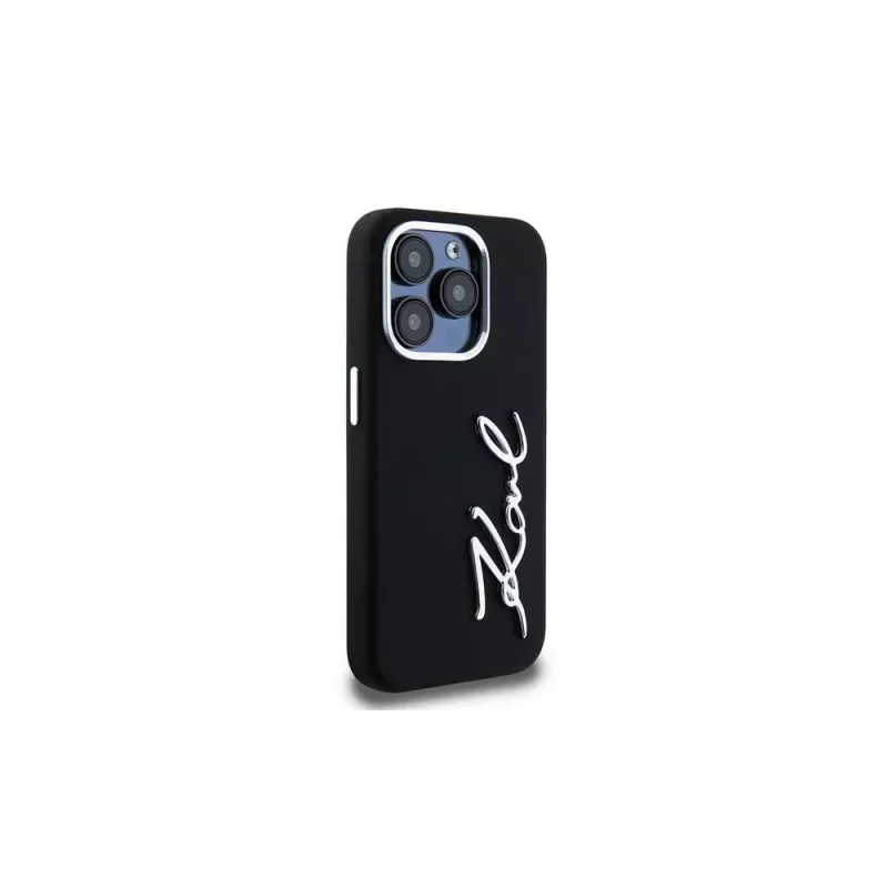 KARL LAGERFELD funda Silicone Metal Script Logo para Apple iPhone 15 Pro Max, negra