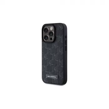 Karl Lagerfeld KLHMP15LPKHPORPK funda rígida iPhone 15 Pro 6.1 piel negra monograma logo metálico MagSafe