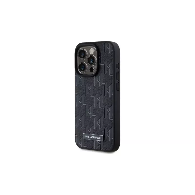Karl Lagerfeld KLHMP15LPKHPORPK funda rígida iPhone 15 Pro 6.1 piel negra monograma logo metálico MagSafe