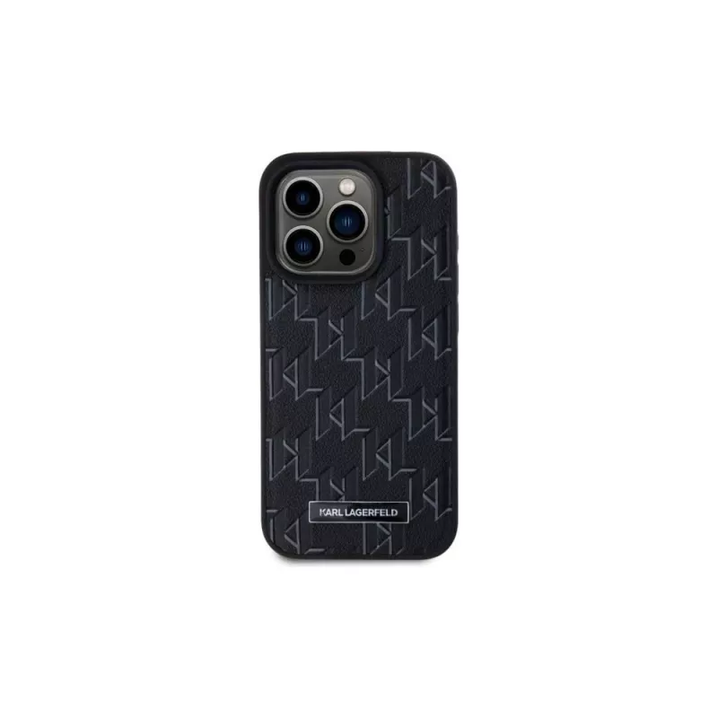 Karl Lagerfeld KLHMP15LPKHPORPK funda rígida iPhone 15 Pro 6.1 piel negra monograma logo metálico MagSafe