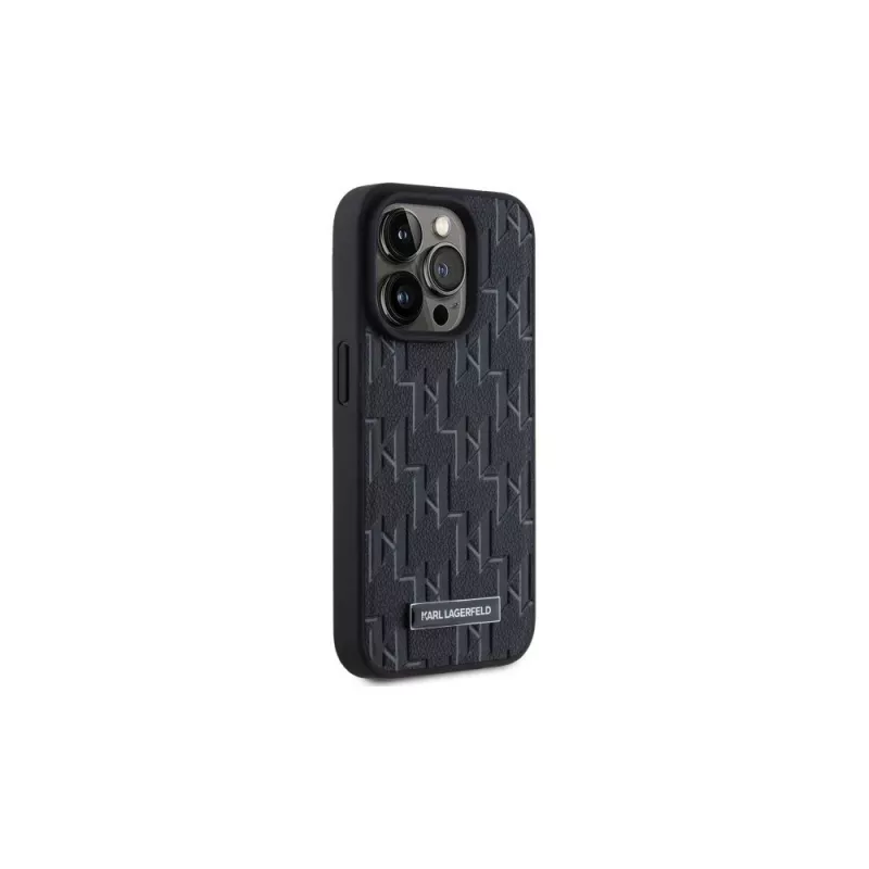 Karl Lagerfeld KLHMP15LPKHPORPK funda rígida iPhone 15 Pro 6.1 piel negra monograma logo metálico MagSafe