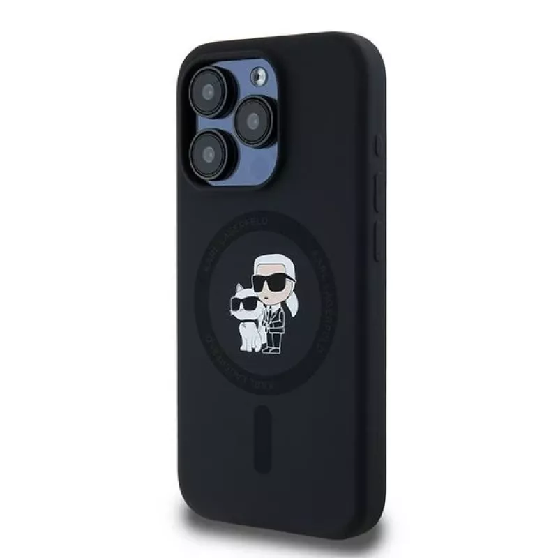 Karl Lagerfeld KLHMP15LSCMKCRHK funda rígida iPhone 15 Pro 6.1 silicona negra Karl & Choupette MagSafe