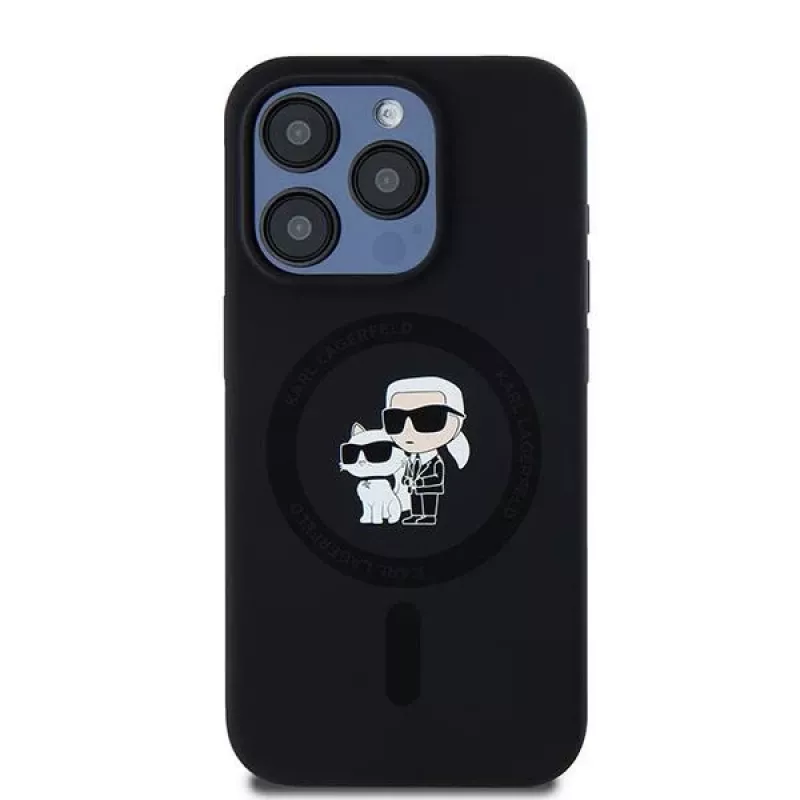 Karl Lagerfeld KLHMP15LSCMKCRHK funda rígida iPhone 15 Pro 6.1 silicona negra Karl & Choupette MagSafe