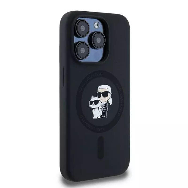 Karl Lagerfeld KLHMP15LSCMKCRHK funda rígida iPhone 15 Pro 6.1 silicona negra Karl & Choupette MagSafe