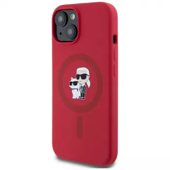 KARL LAGERFELD funda de silicona para iPhone 15 con MagSafe y anillo - Karl & Choupette Heads - rojo