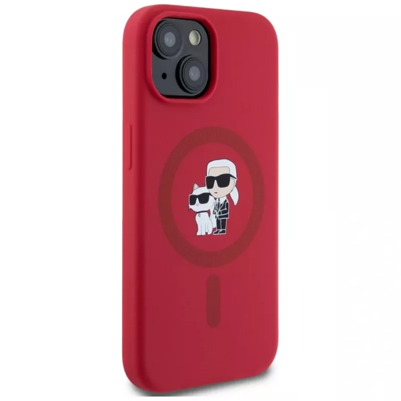 KARL LAGERFELD funda de silicona para iPhone 15 con MagSafe y anillo - Karl & Choupette Heads - rojo