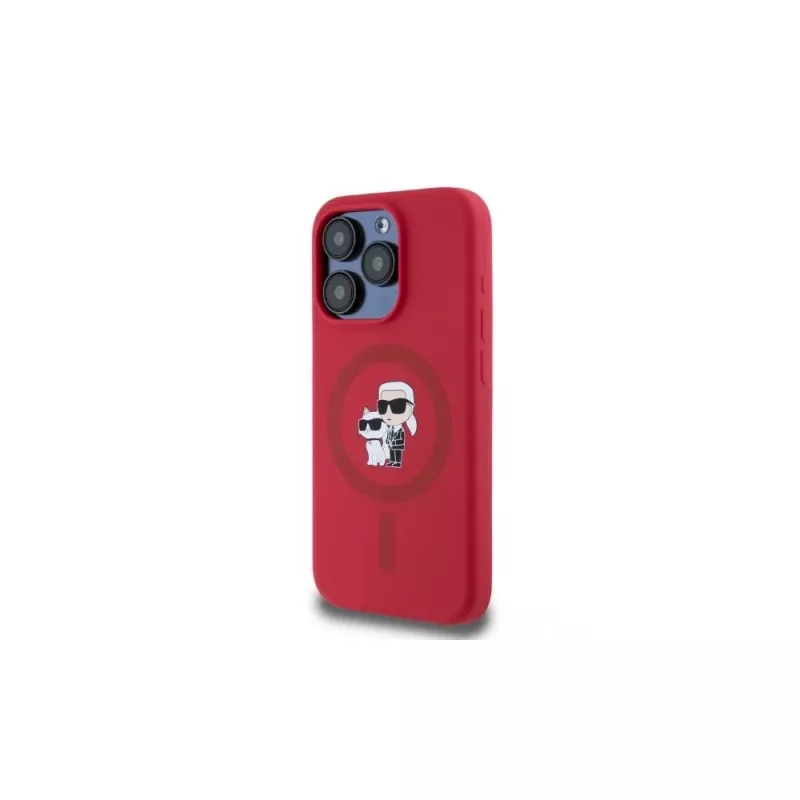 Karl Lagerfeld KLHMP15LSCMKCRHR funda de silicona roja para iPhone 15 Pro 6.1 con anillo Karl & Choupette MagSafe