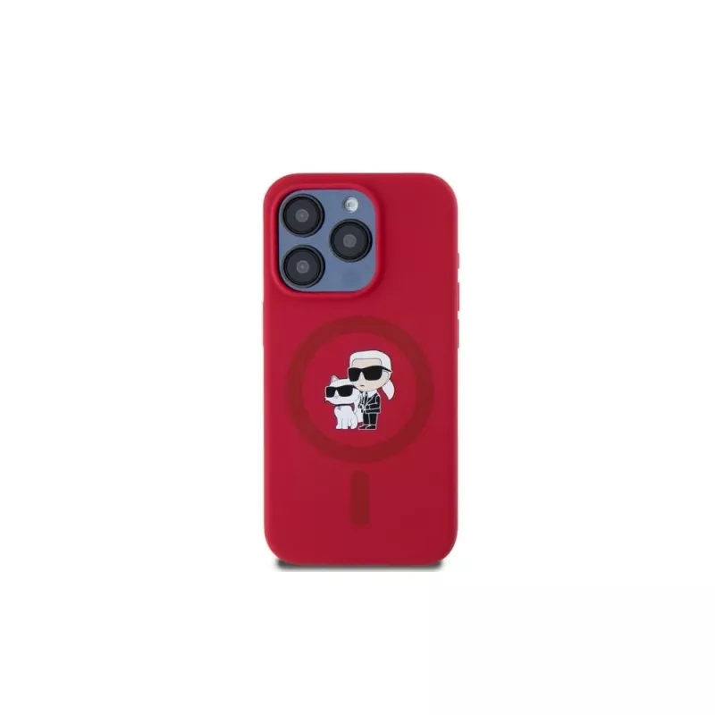 Karl Lagerfeld KLHMP15LSCMKCRHR funda de silicona roja para iPhone 15 Pro 6.1 con anillo Karl & Choupette MagSafe