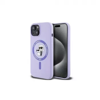 Karl Lagerfeld KLHMP15SSCMKCRHU funda rígida de silicona morada para iPhone 15 6,1