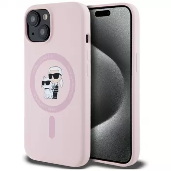 Karl Lagerfeld funda MagSafe de silicona Karl & Choupette para iPhone 15 Plus rosa