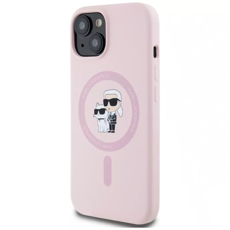 Karl Lagerfeld funda MagSafe de silicona Karl & Choupette para iPhone 15 Plus rosa