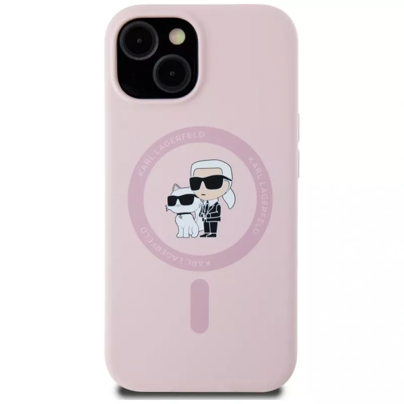 Karl Lagerfeld funda MagSafe de silicona Karl & Choupette para iPhone 15 Plus rosa