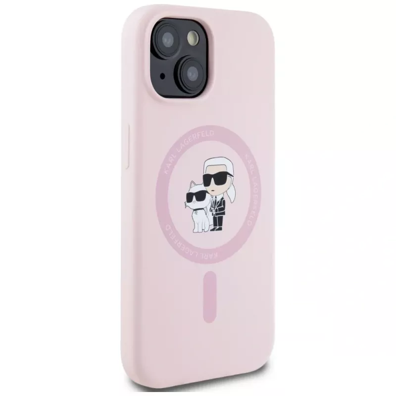 Karl Lagerfeld funda MagSafe de silicona Karl & Choupette para iPhone 15 Plus rosa